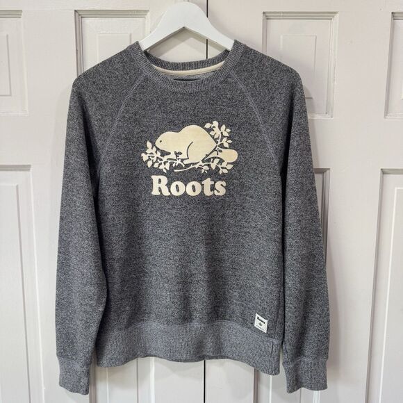 Roots Canada Gray Crewneck Sweatshirt Beaver Cozy Beachy Comfortable Small - Picture 2 of 12